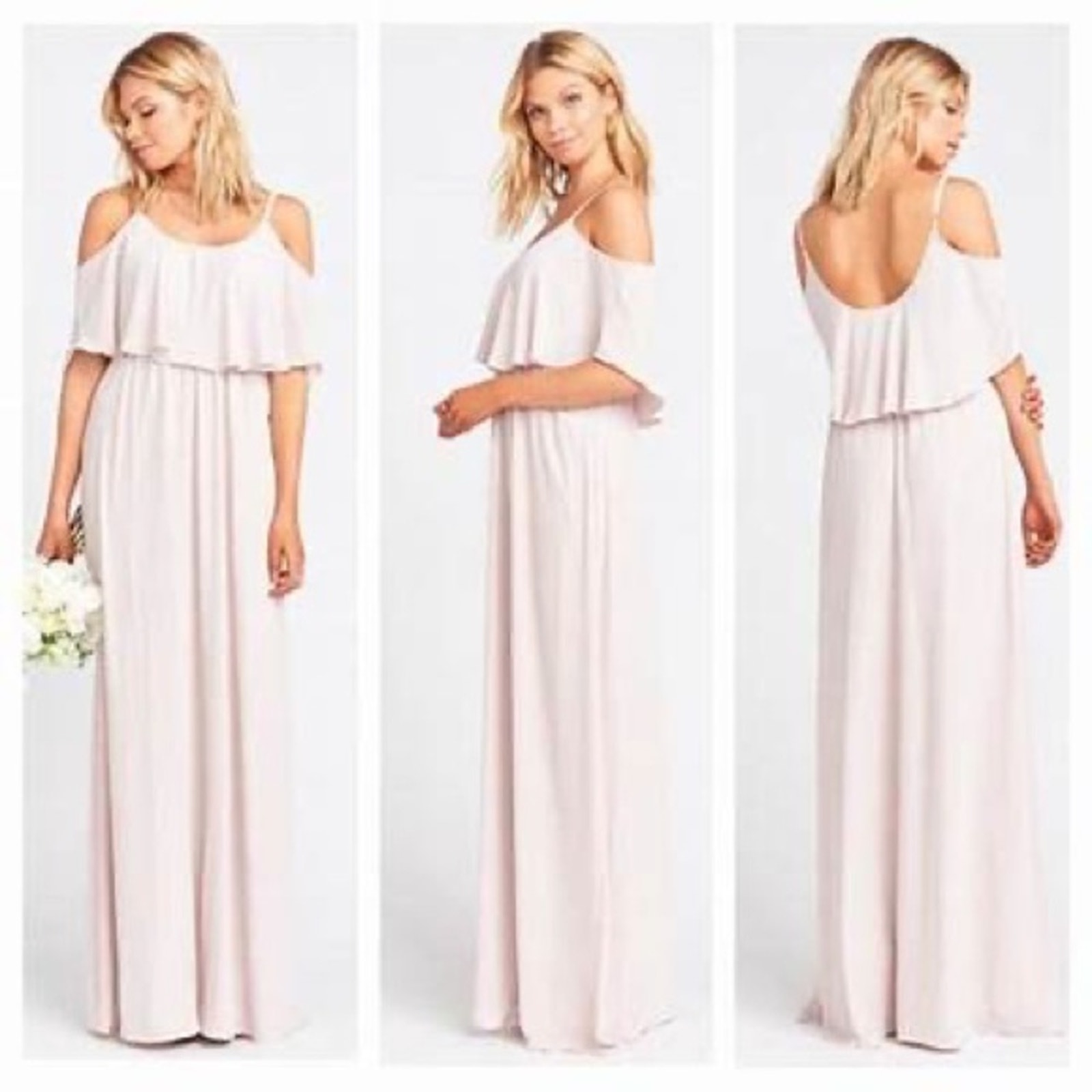 Show Me Your Mumu Rebecca Champagne Cream Off Shoulder Maxi Dress Size Xs